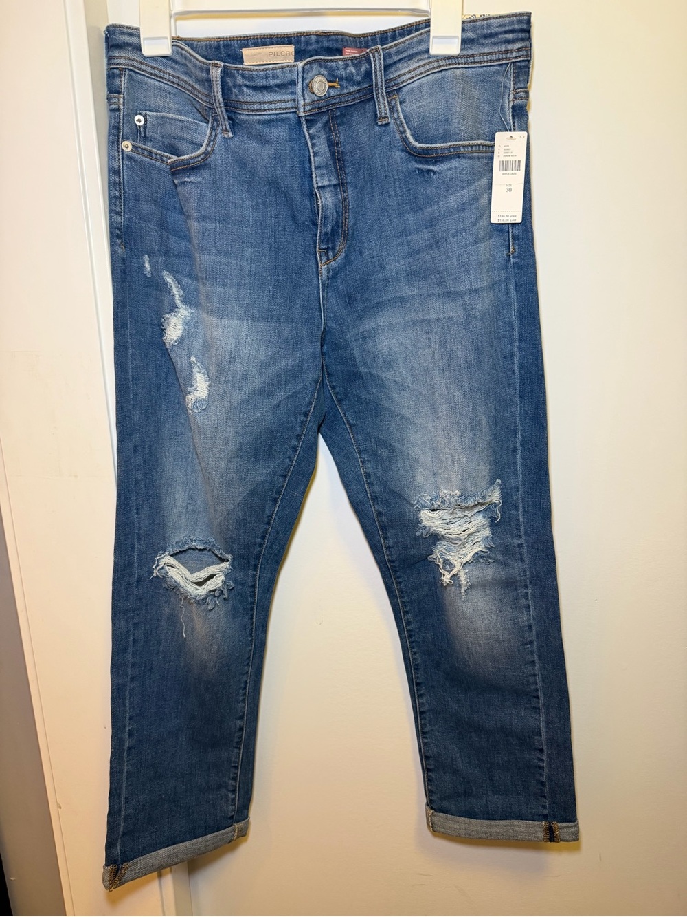 Pilcro Distressed Boyfriend Jeans in Blue Wash